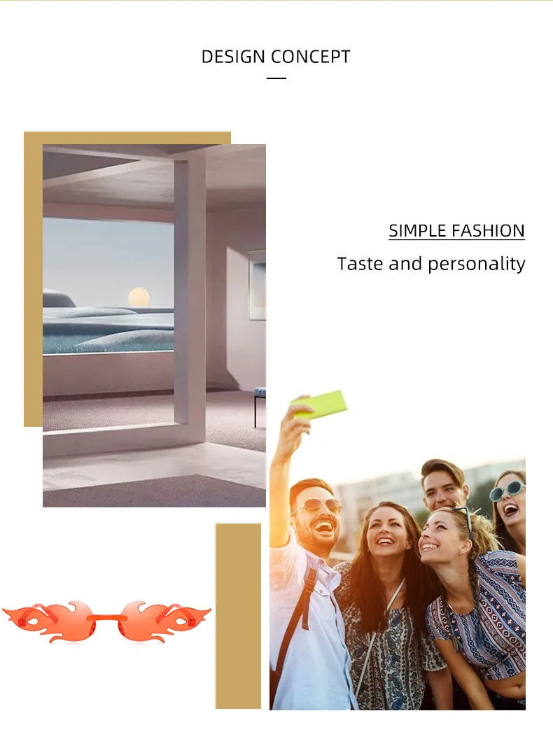 Flame Sunglasses Rimless Personality Colorful Ball Party Sunglasses Candy Hip-hop Fruit One-piece Glasses