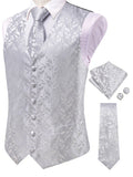 Men's Classic Floral Vest & Tie Hanky Cufflinks Set – Waistcoat for Weddings Events Party Gift