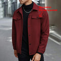 Men's Polyester Brushed Jacket, Lapel Button/Zipper Coat with Pocket, Comfortable Casual Autumn Winter Office Business Wear