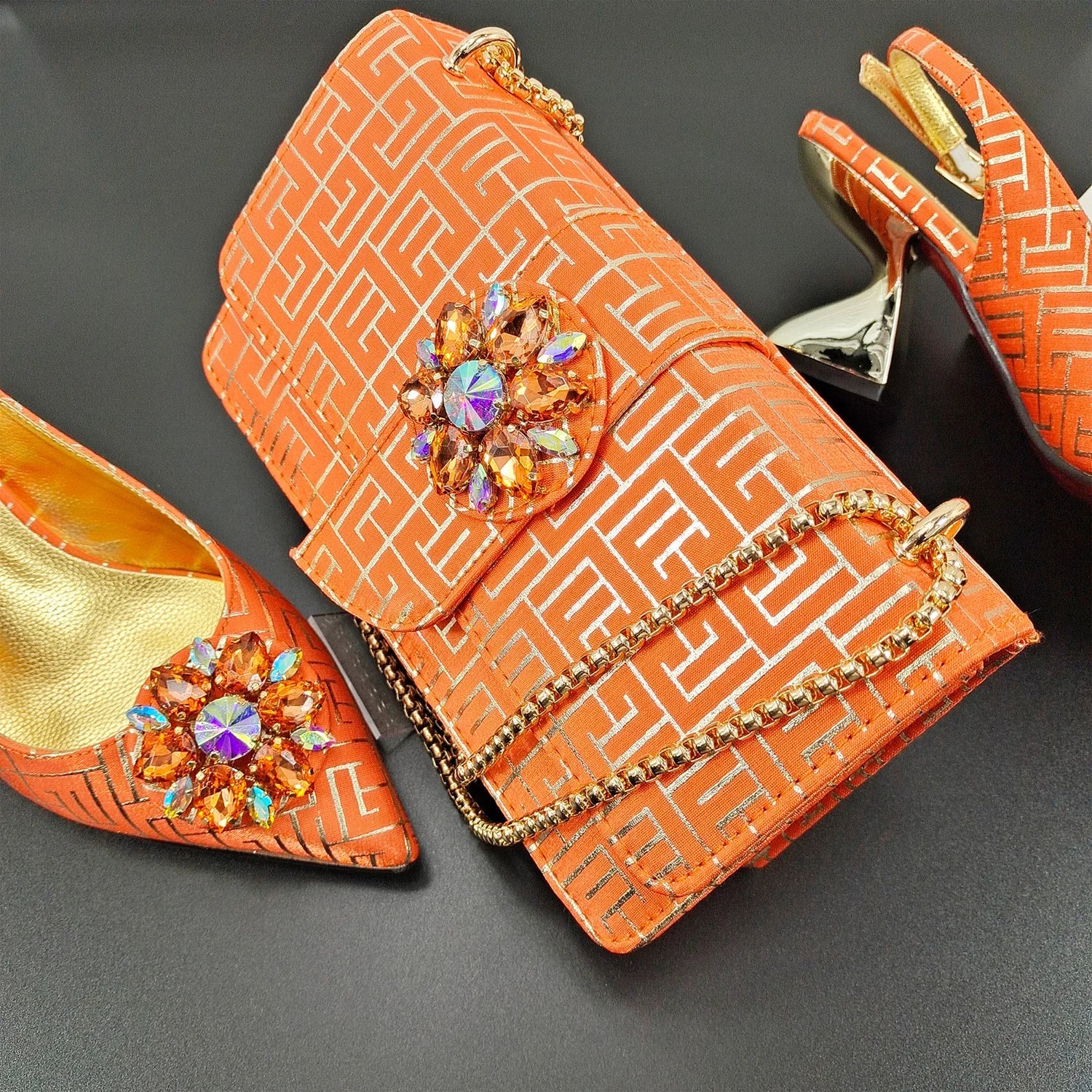 Peep Toe Ladies Shoes Matching Bag Set For Women