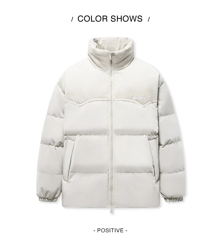 Down Jacket Men 2024 Winter New Patchwork Corduroy Texture Coat Thick Loose Top Embroidered Down Jacket