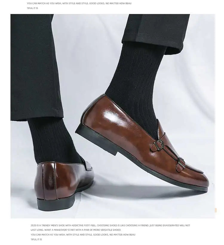 Man Leather Shoes Formal Monk Man Business Office Male Casual Dress Derby Shoes Buckle Wedding Party Luxury Botas Para Hombre