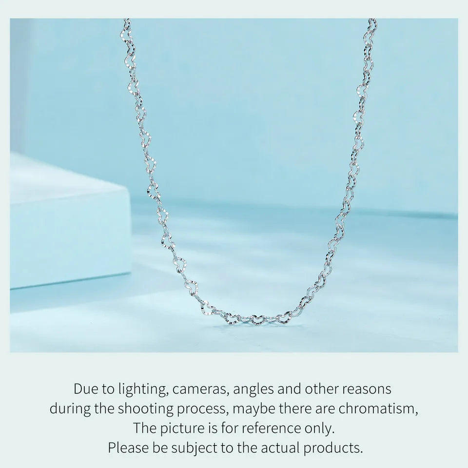 Real 925 Sterling Silver Trendy Heart-Shaped Basic Chain Link Lobster Clasp Adjustable Necklace for Women