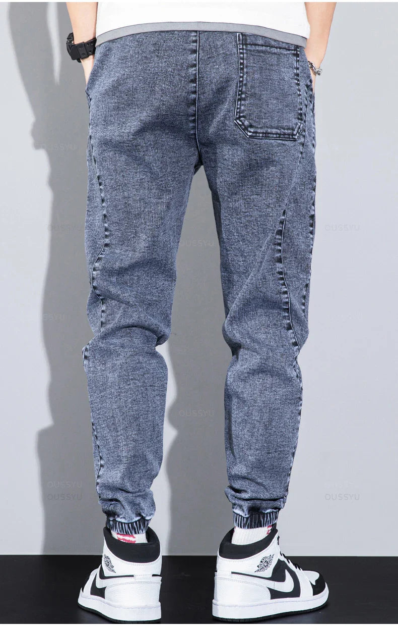 Four Seasons Blue Cargo Jeans Men Streetwear Denim Jogger Pants Baggy Harem Jean Trousers Male Oversize Large size4 5 6 7XL 8XL
