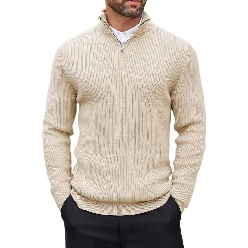 Autumn Men's Quarter Zip Pullover Dress Slim Sweater Mock Neck Sweaters Casual Long Sleeve Pullovers Outerwear Winter Warm Tops