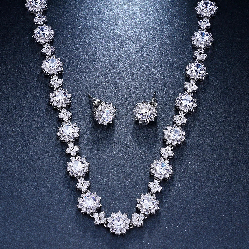 Classic Hot Sale 5 Colors Options High Quality Round Zirconia Jewelry Sets for Elegant Women Wedding Dress Accessories