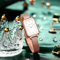 Square Women Stainless Steel Mesh Strap Watch Fashion Japanese Movement Rose Gold Simple Leisure Fashion Hannah Martin Watches