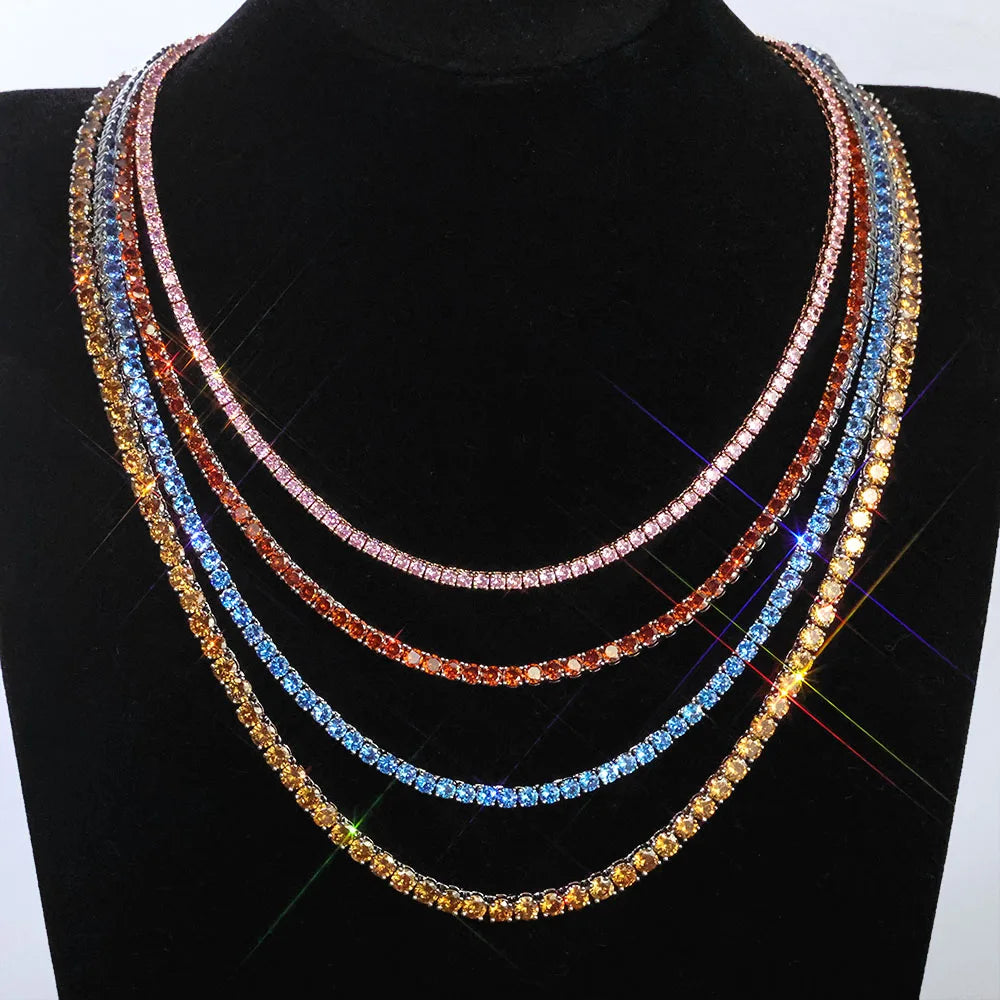 Hip Hop Jewelry Ice 5mm Wide Colorful Sparkling Tennis Necklace CZ Zircon Fashionable Tennis Necklace Suitable For Men And Women