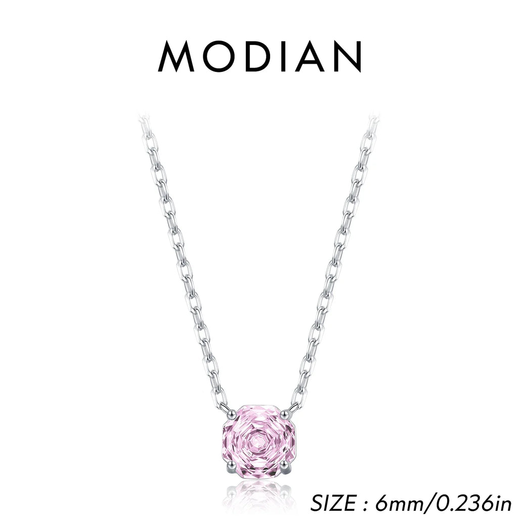 Rose Cut Pink CZ Pendant Necklace 925 Sterling Silver Sweet Delicate Light Pink Necklace For Women Party Fine Jewelry