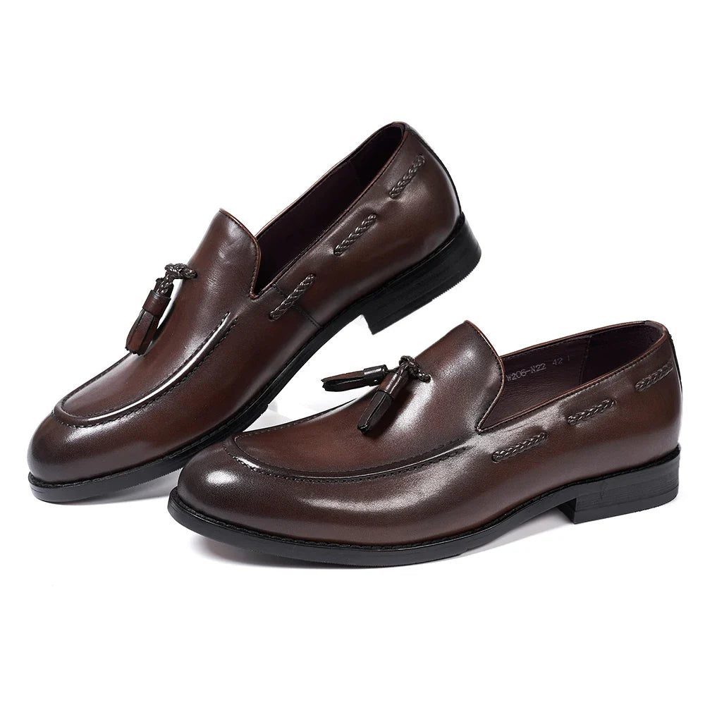 Classic Men's Genuine Leather Tassel Loafers Handmade Slip-On Casual Shoes Comfortable for Office Wedding Dressing Daily Wear