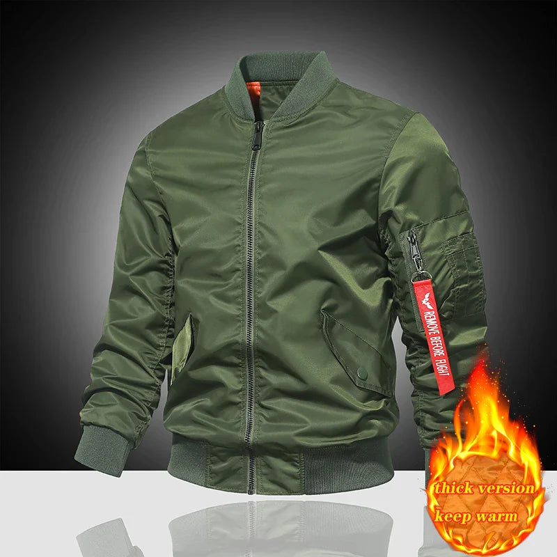 Spring and Autumn Winter Air Force MA1 Pilot Jacket Men's Solid Color Baseball Jacket Casual Thick Windproof Warm Cotton Jacket