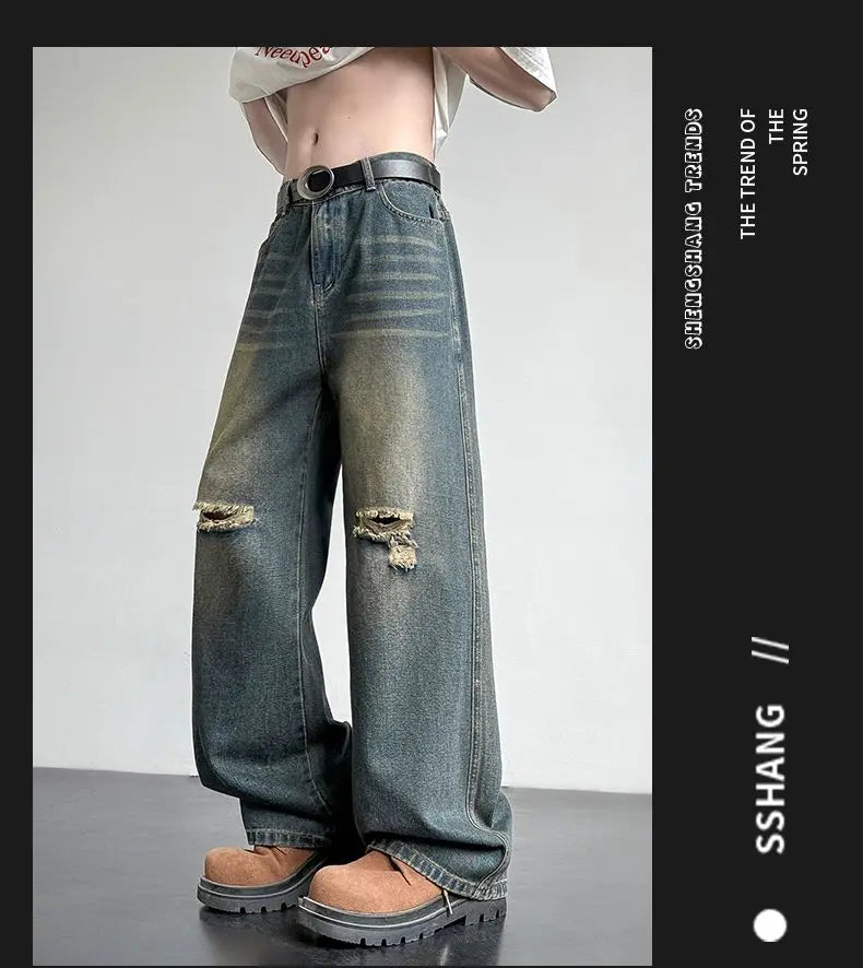 Men's American Style Loose Straight Leg Jeans Vintage Spring Summer New Arrival Drapey Trendy Wide Leg Long Pants