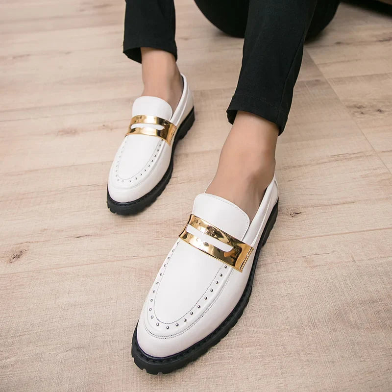 Fashion Classic Thick Sole Men's Penny Loafers Slip-On Business Dress Shoes Gentleman Metal Buckle Formal Black Shoes