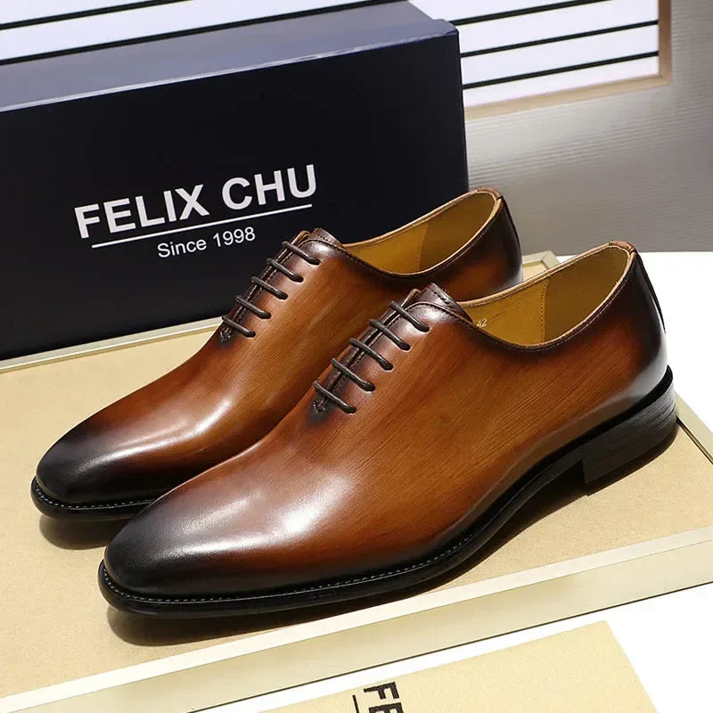 Designer Genuine Leather Mens Wholecut Oxford Shoes Luxury Brand Black Brown Dress Shoes for Business Office Formal Wear