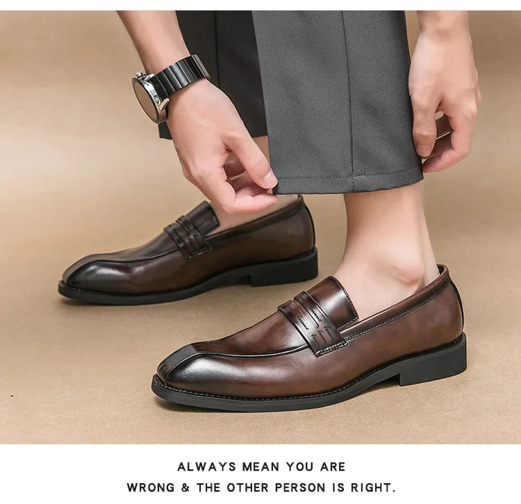 Men's Large Size Thick Bottom Heightening Painted Surface Slip-On Loafers Shoes with Rubber Sole And Ultra Leather Material