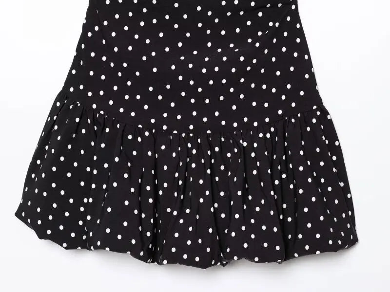 Women One Shoulder Sleeveless Polka Dot Mini Dress Ruched Waist Ruffle Hem Elegant Casual Party Short Dress Spring Summer
