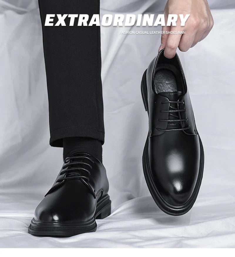 Mens Black Leather Shoes Autumn British Style Formal Business Footwear Low Top Commute Style Dress Shoes For Suits