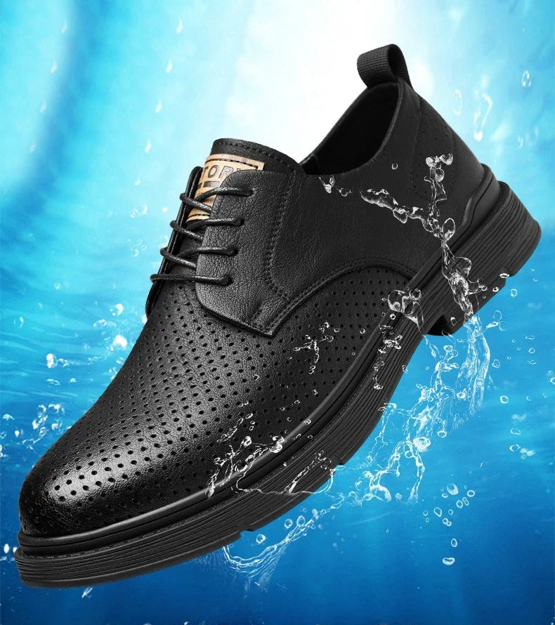 Summer Autumn New Low Top Cow Leather Shoes for Men Hallow Lace Designer Platform Shoes Male Fashion Business Casual Shoe Man