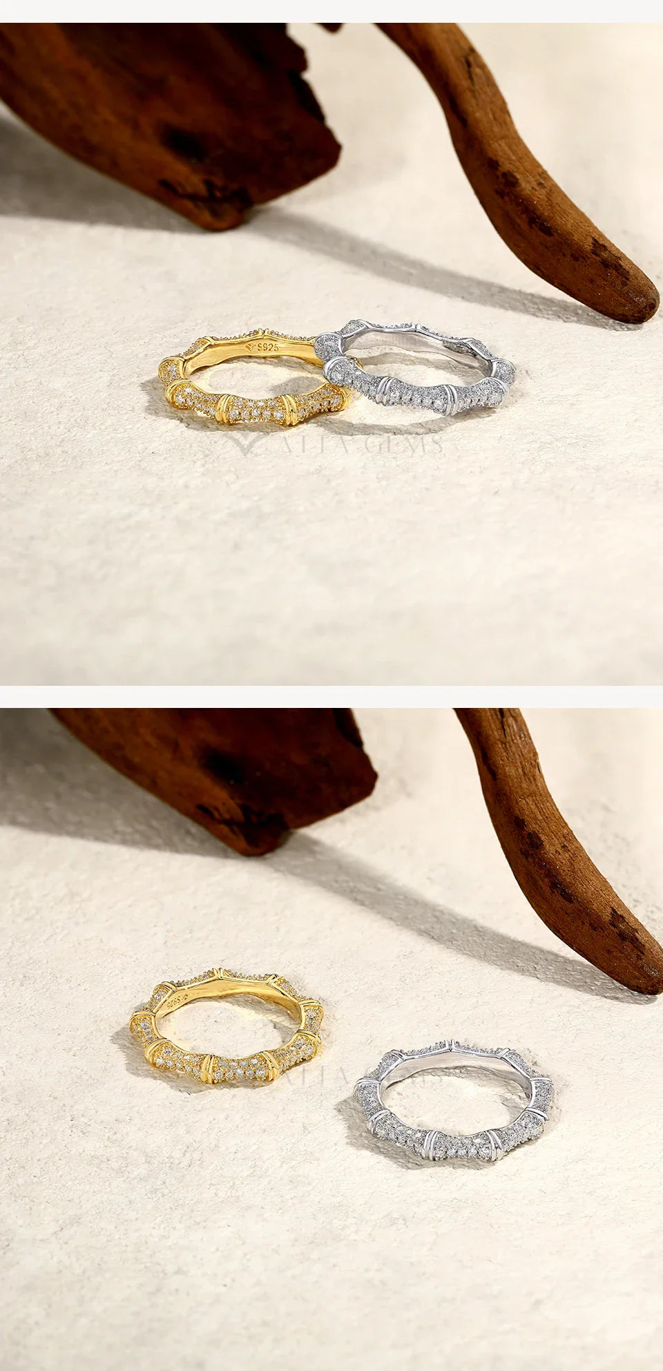 Sparkling Moissanite Ring Bamboo Design 925 Sterling Silver Women Rings Peace Good Luck for Birthday Party Gift Jewelry