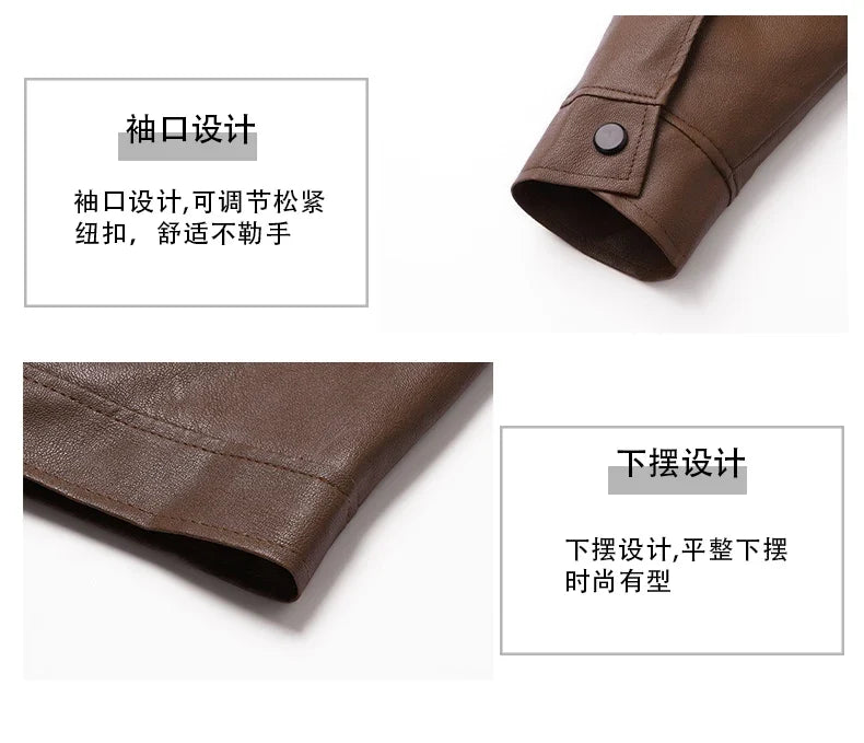 2025 new spring and autumn men's turn-down collar leather jacket men casual coat men's top windproof Loose fit trendy jacket