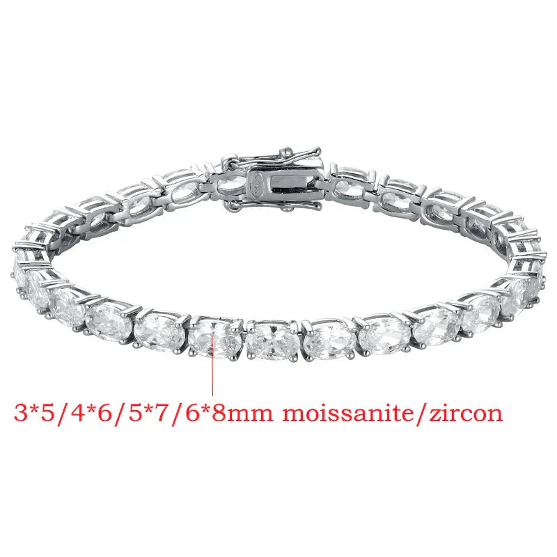 0.3-1.5CT Oval Cut Moissanite Hip-hop Tennis Bracelets for Women Men Lab Diamond Wedding Party 100% S925 Silver Chain