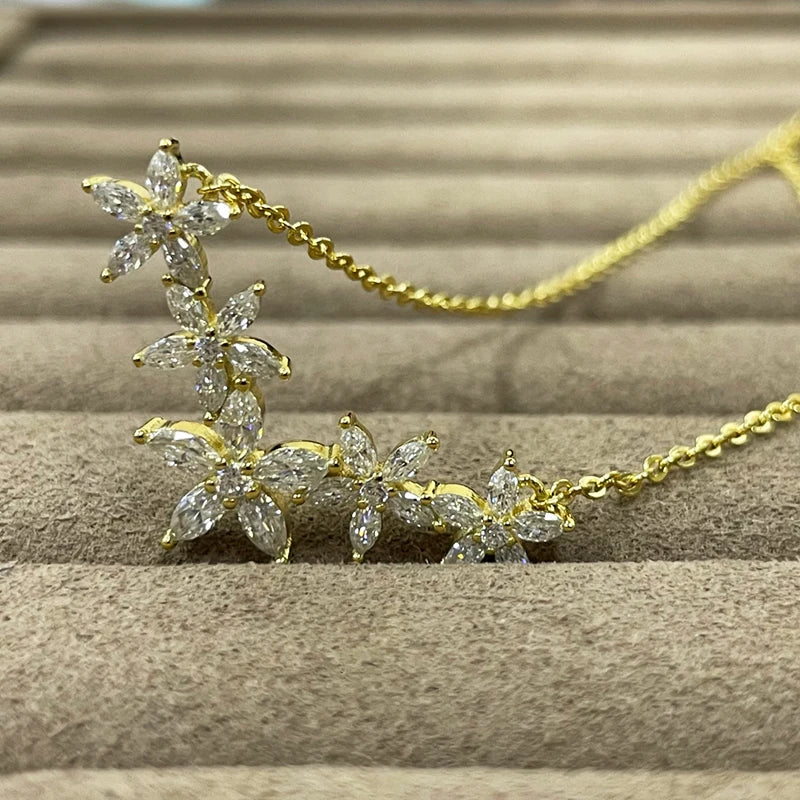 Exquisite Moissanite Diamond Necklace for Women Pure 925 Sterling Silver Flower Pendant Necklaces 2025 Trend Jewelry