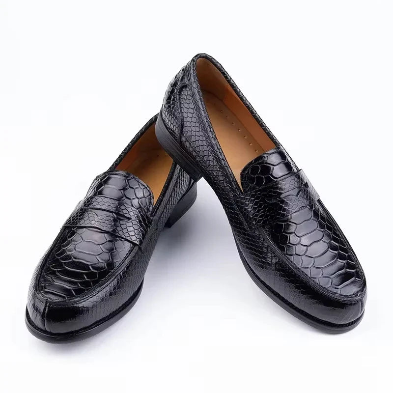 Premium Men's Snake Print Penny Loafers Handcrafted Genuine Leather Slip-On Driving Shoes Business Casual & Formal Footwear