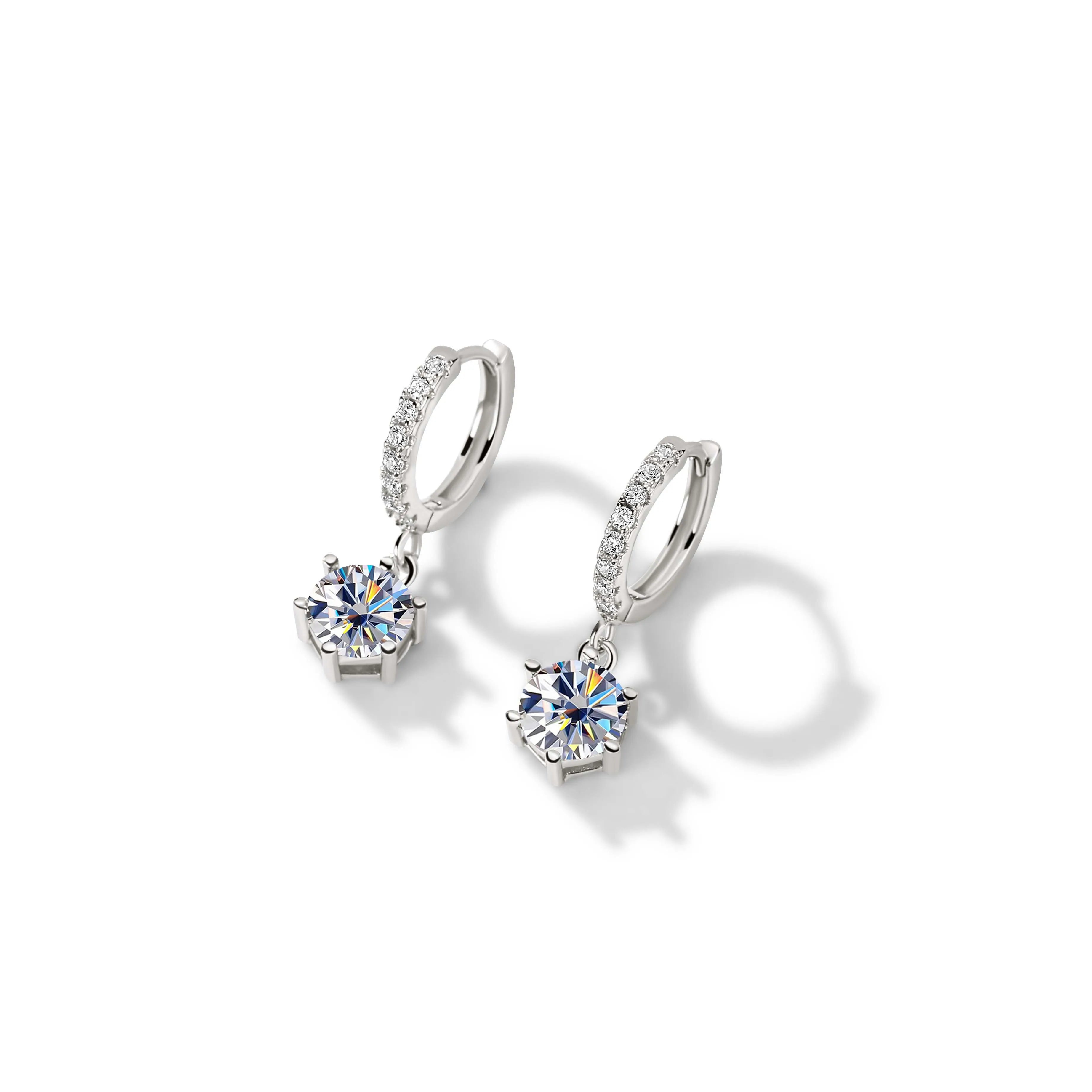 925 Sterling Silver 1 Carat Moissanite Drop Earrings for Women Charm Engagement Fine Jewelry Gift for Female Party Date