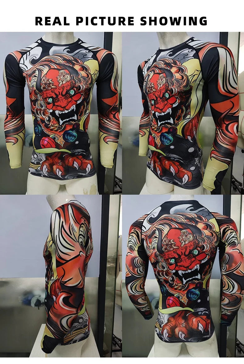 Men's MMA BJJ Rashguard Brazilian Jiu-Jitsu No Gi Grey Compression Gym Shirts Westling Martial Art Training T Shirt