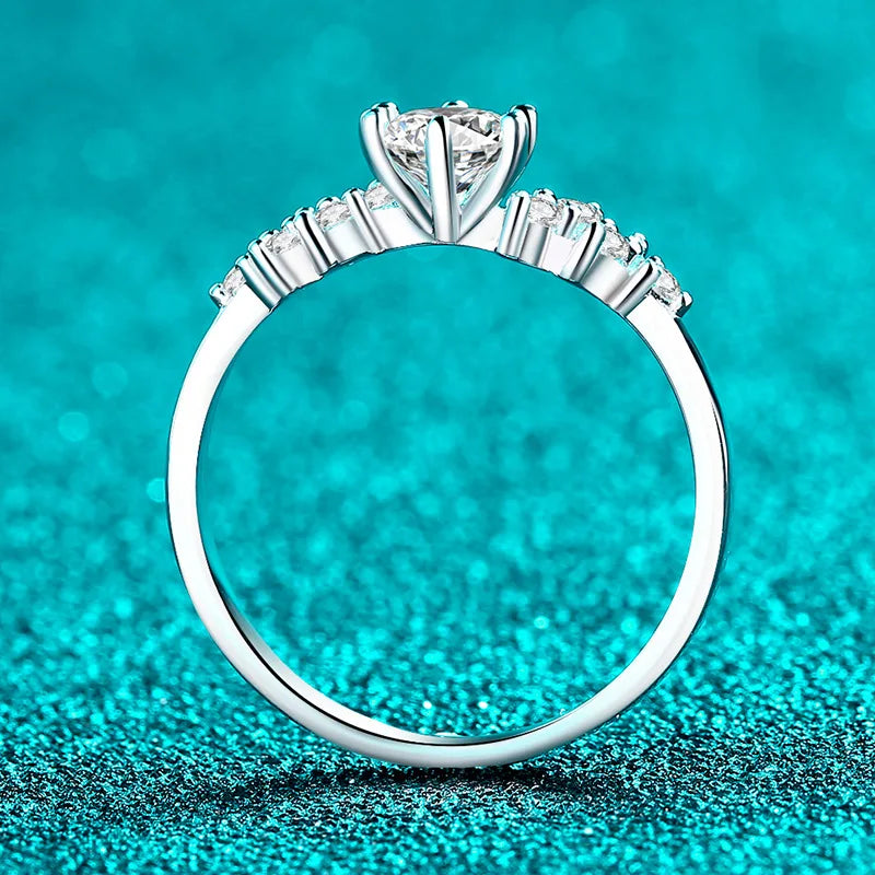 Pass Diamond Tester 5/6.5mm D VVS1 Moissanite Rings for Women Sparkling Wedding Promise Band 925 Sterling Silver Jewelry