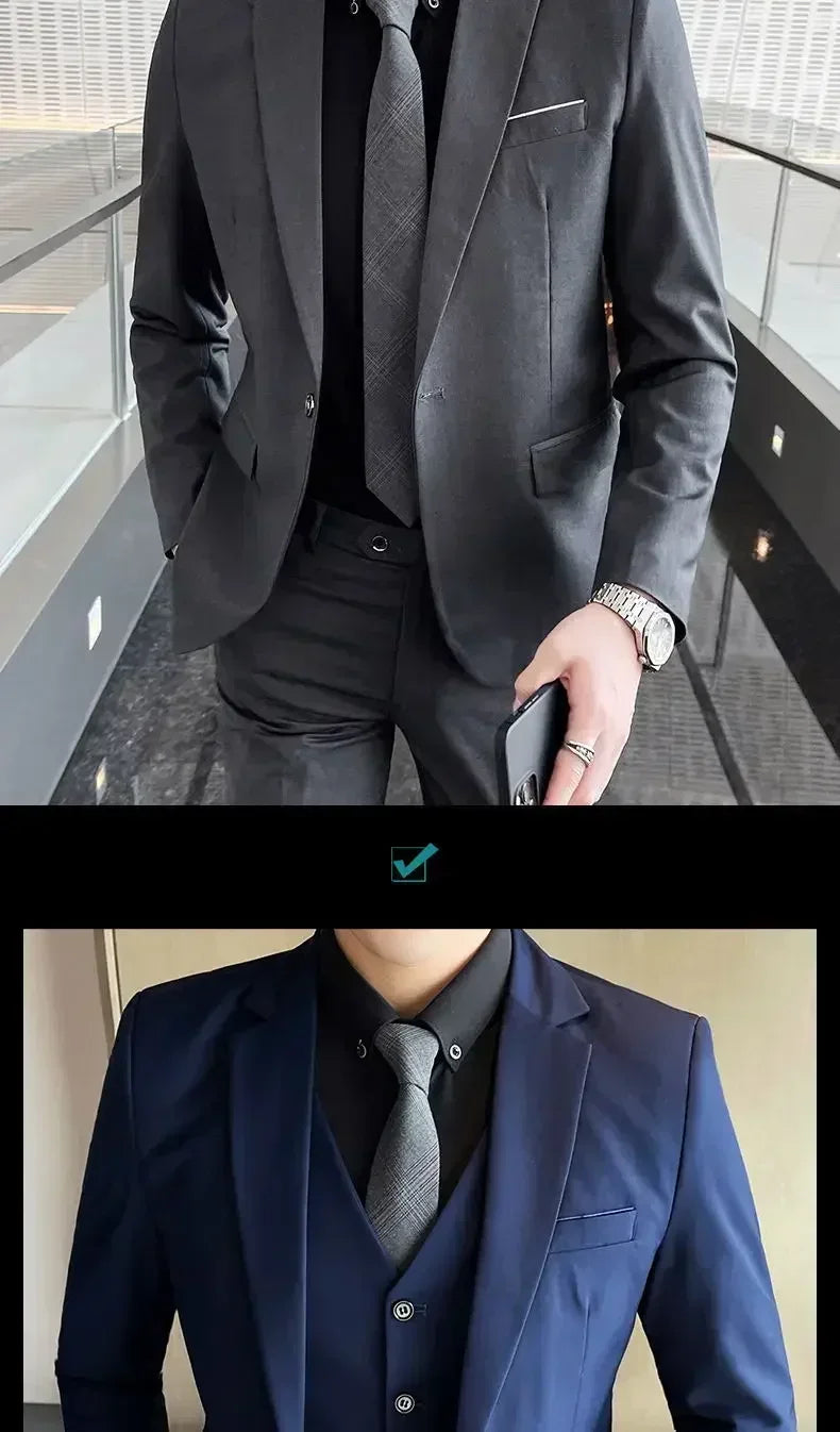 S-8XL (Blazer+ Vest + Pants) Men's fashion casual outdoor gentleman business wedding slim-fit formal British style wedding suit