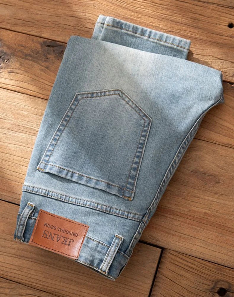 Men's Premium Lightweight Business Stretch Denim Pants - Versatile Slim Fit Straight Leg Long Trousers for All Seasons