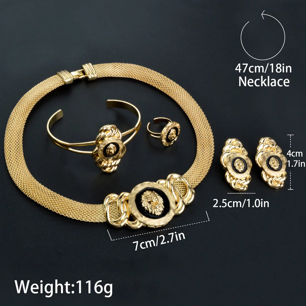 Luxury Dubai Jewelry Set for Women 18k Gold Plated Lion Necklace Bracelet Ring Earrings Bridal Wedding Jewellery Accessories