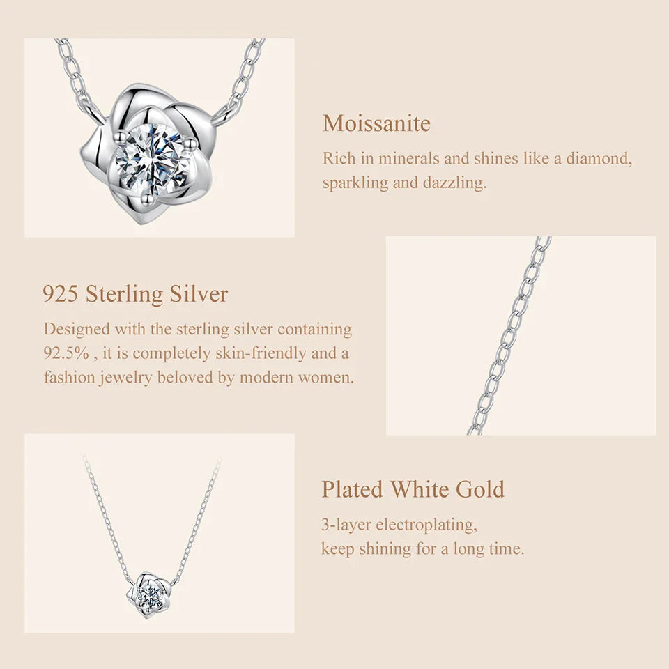 0.5CT Moissanite Rose Flower Pendant Necklace 925 Sterling Silver Round Cut Diamond O-Chain for Women Valentine's Day