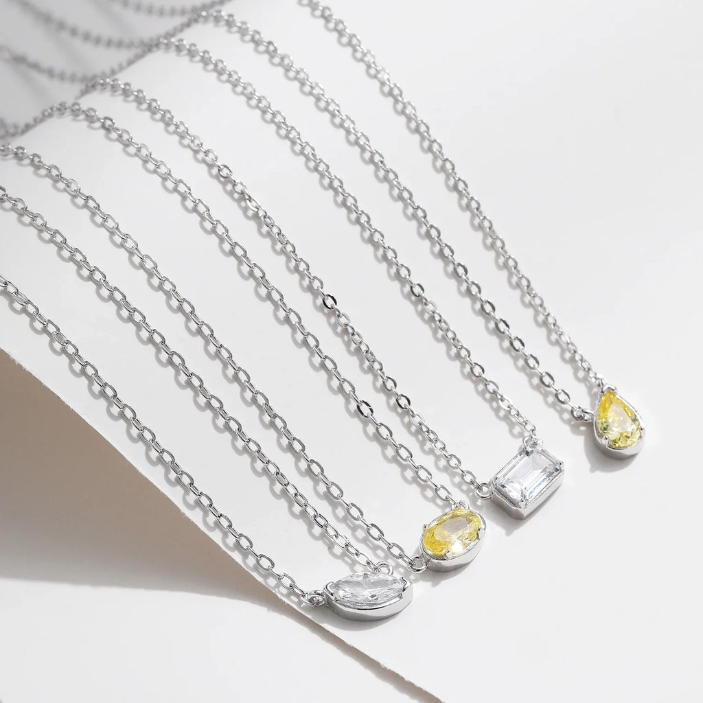 925 Sterling Silver Geometric Cubic Zirconia Pendant Necklace Fashion Stackable Asymmetrical Jewelry For Women Fine Gifts