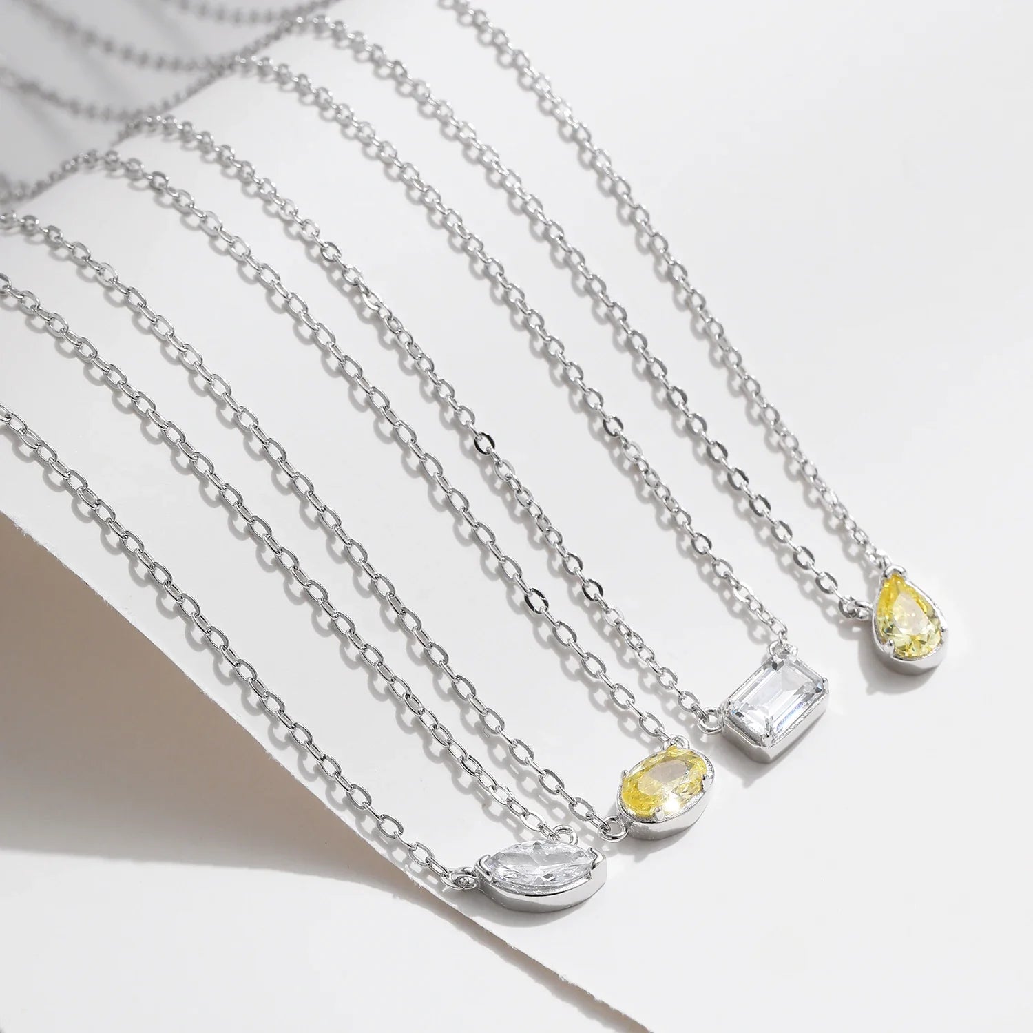 925 Sterling Silver Geometric Cubic Zirconia Pendant Necklace Fashion Stackable Asymmetrical Jewelry For Women Fine Gifts