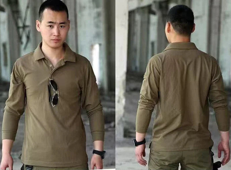 Men's Quick Dry pullover Long Sleeve Shirts Summer Plus Size Breathable Clothes Tactical Elastic Plain Turn-down T-shirts