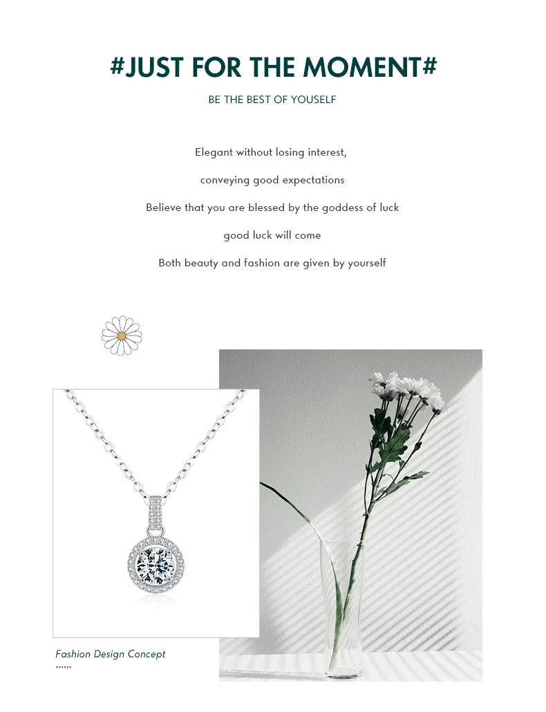 925 Sterling Silver Charm Round 1CT 5A Zirconia Pendant Necklace Classic Platinum Plated Jewelry For Women Wedding Gifts