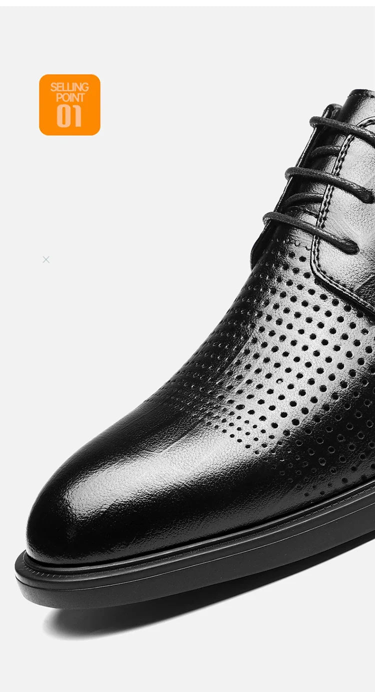 Men's Summer Breathable Leather Shoes British Style Comfortable Soft Business Formal Derby Shoes Hollow out Design-SJ6607-1