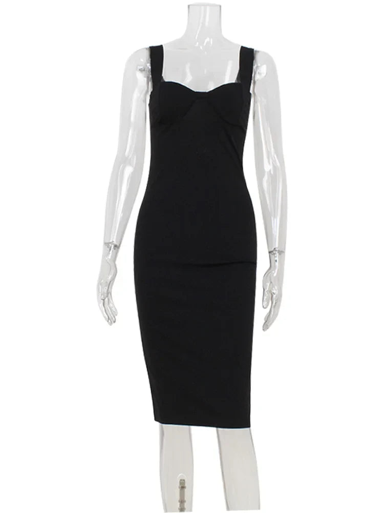 Elegant Women's Maxi Dresses Solid Camisole Square Collar Sleeveless Sheath Bodycon Slim Fit Party Female Vestidos Robes