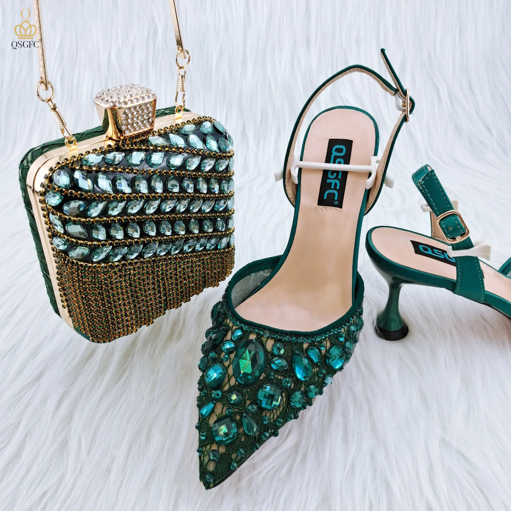 Lace And Big Rhinestones Are Sexy Shoes And Bag  Beautiful And Mature Style Shoes