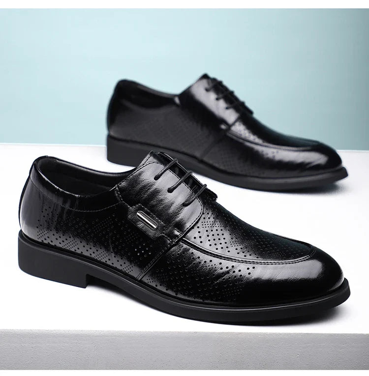 Men's Summer Breathable Leather Shoes Comfortable Soft Bottom Hollow Design Business Formal Derby Shoes British Style-SJ551-1