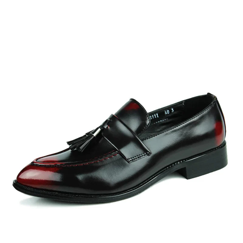 Fashion men's hair stylist pointed shoes British casual bright face retro small leather shoes nightclub fringe fashion shoes