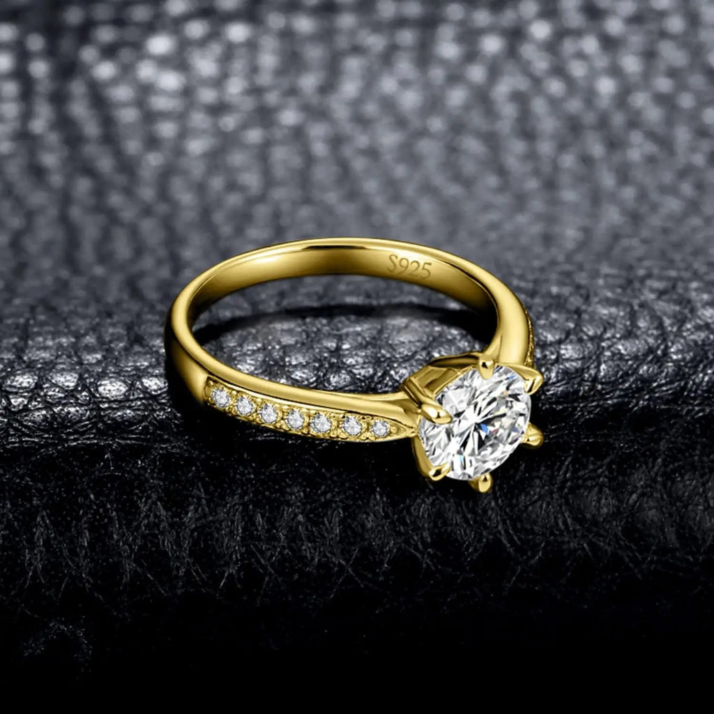 Classic 1-carat Moissanite Ring with Certificate Laboratory Diamond Rings Women Wedding Jewelry 18K Gold Plated S925 Silver