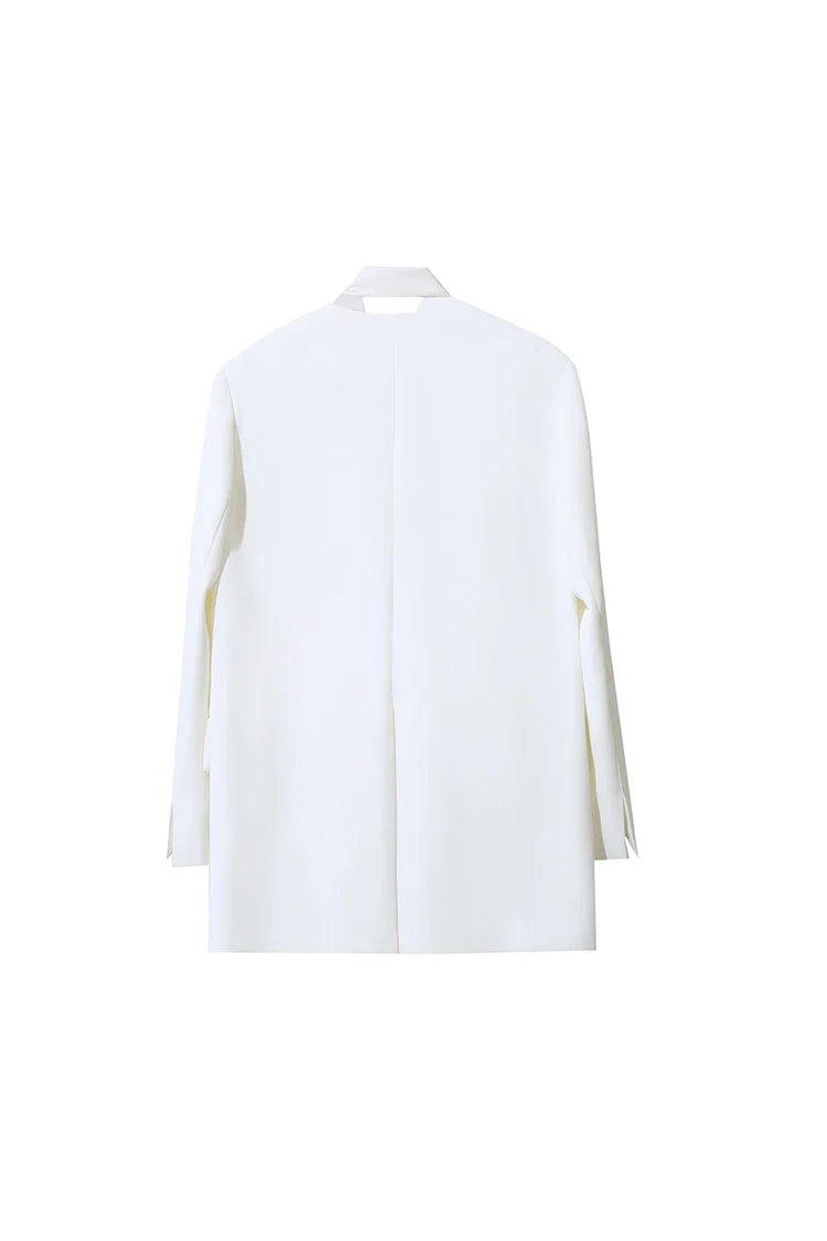 Amii Women's Jacket 2026 Autumn New Elegant Commuter Beaded Flower Chiffon Streamer Tie Blazers Solid Loose V-Neck Top 12641078
