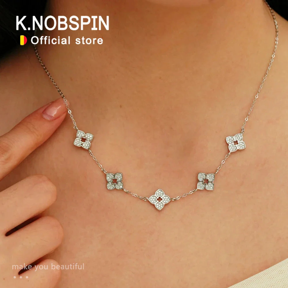Full Moissanite Clover Necklace s925 Sterling Silver Chain Necklaces for Women Hypoallergenic Fine Jewelry Gift