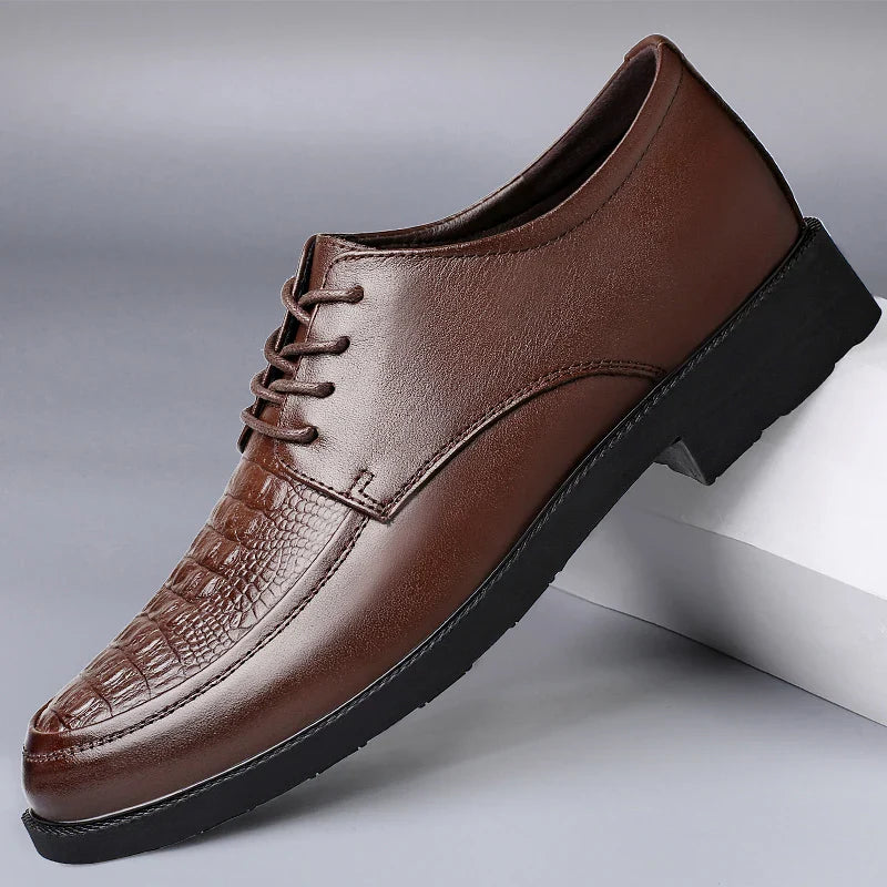 Luxury Brand Men Casual Flats Genuine Leather Business Oxford Shoes Antiskid Gentleman Shoes Crocodile Pattern Formal Dress Shoe