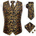 Silk Mens Waistcoat Tie Set Gold Brown Orange Beige Ivory Khaki Bronze Sleeveless Jacket Suit Vest Necktie Hanky Cufflink