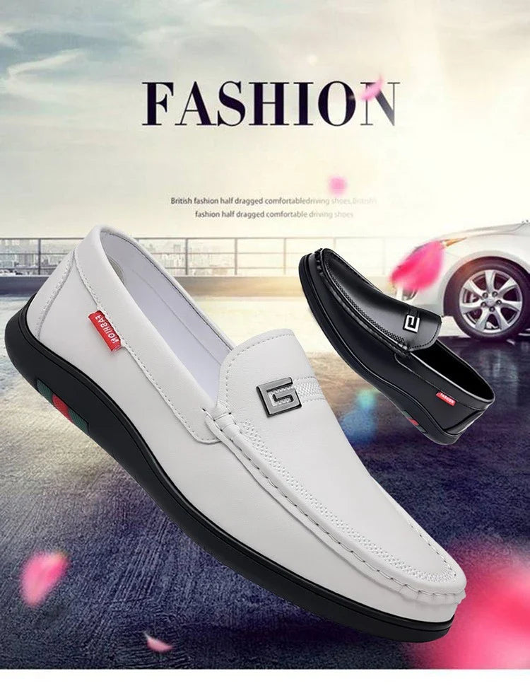 2026 New Solid Color Business Casual Shoes for Men Spring Autumn Soft Leather Shoes Male Fashion Light Driving Shoes Man