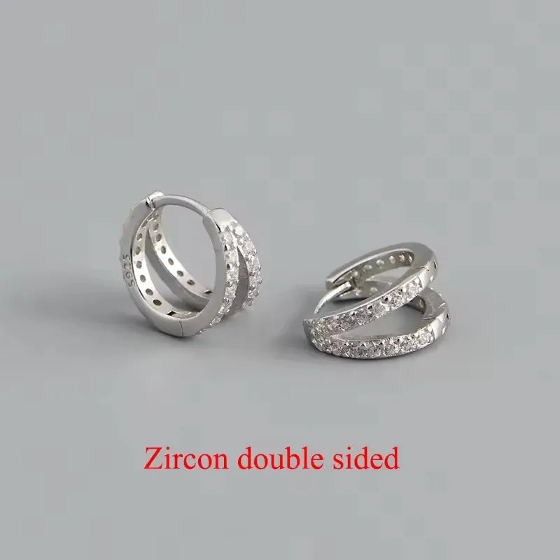 925 Sterling Silver Fashion Luxury Shiny Double Layer Zircon Huggies Hoop Earrings for Women Plated 18k Gold Fine Jewelry